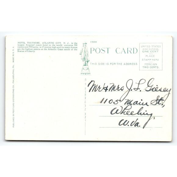 Vintage Hotel Traymore Atlantic City NJ Linen Postcard 700 Rooms Domes - Picture 2 of 2